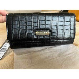 LONDON FOG LARA CROCO FLAP WALLET NWT - BLACK
